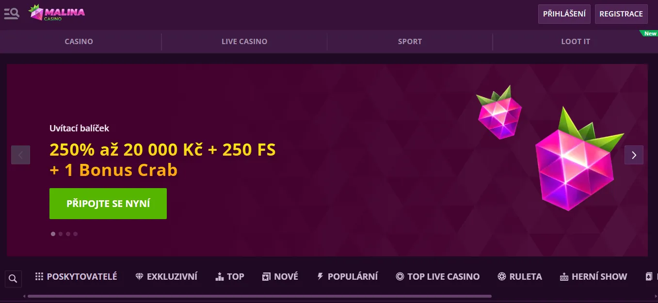 Malina Casino promo kód a extra akce